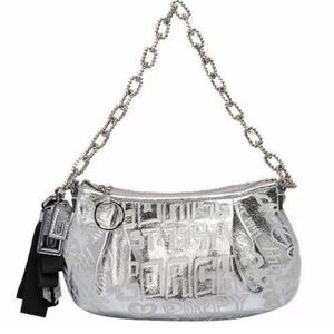 Coach LtdEd Poppy Silver Etched Storypatch Small Evening Shoulder Bag Purse RARE